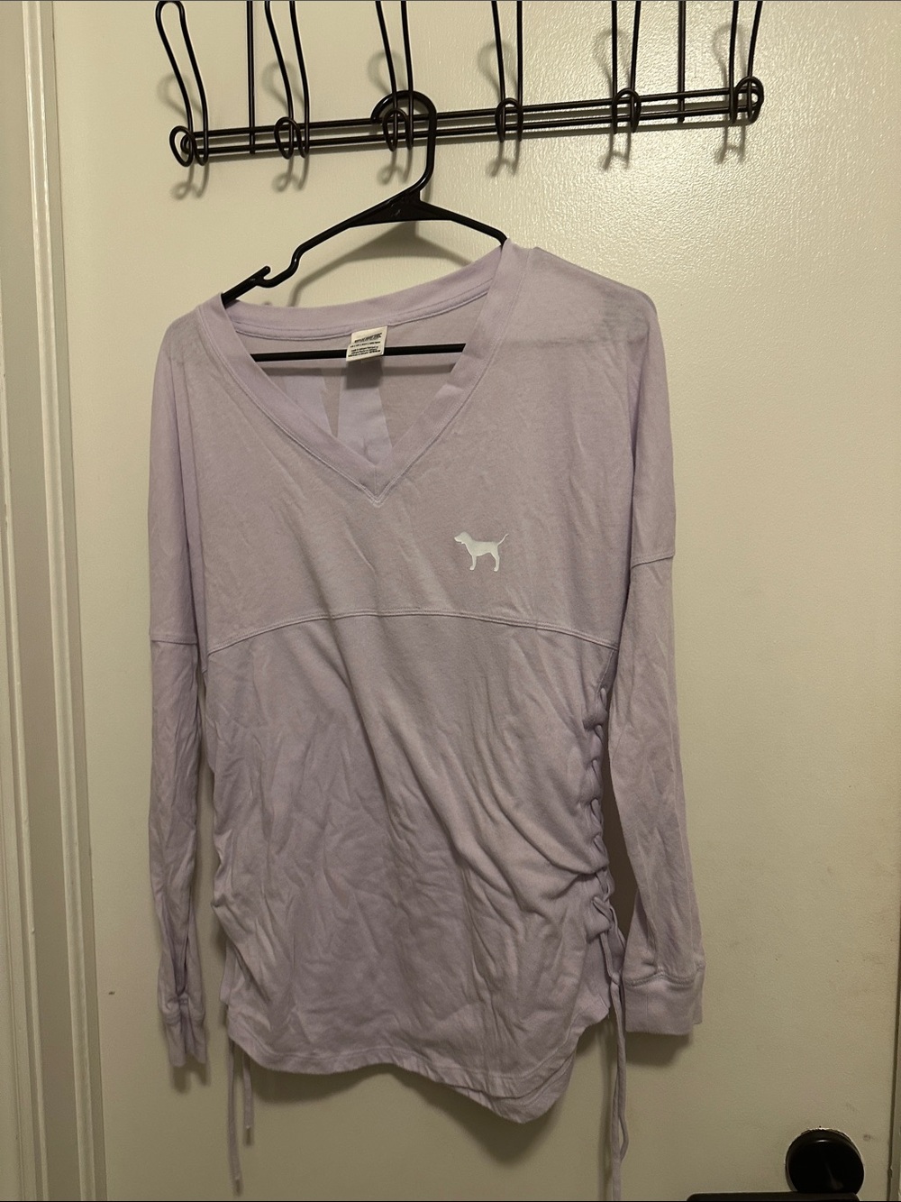 PINK Victoria's Secret Lavender V-Neck Long Sleeve Top with Side Drawstrings